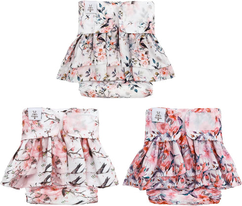 CuteBone Female Dog Diapers with Skirts 3 Pack Reusable Puppy Dresses Pants
