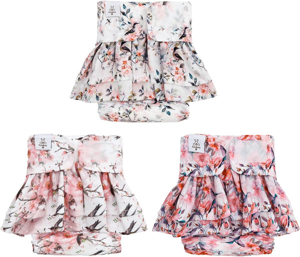 CuteBone Female Dog Diapers with Skirts 3 Pack Reusable Puppy Dresses Pants