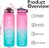 Hyeta 32 oz Water Bottles with Times to Drink and Straw, Motivational Leakproof Sports Water Bottle for Fitness