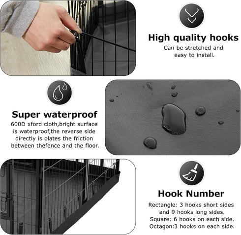 24 Inch 8 PJYuCien Dog Playpen Bottom Pad, Fits Width Panels Regular Octagon Metal Exercise Pet Playpen, Black