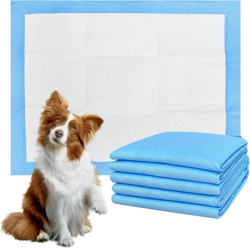 Blue Disposable Under Pads for Dogs Potty Training, Super Absorbent 4-Layer Design, 24"x24" Soft Bed Covers (5 Count)