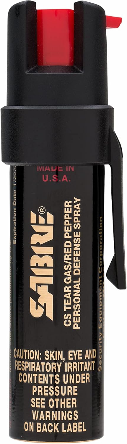 SABRE Advanced Pepper Spray, 3-in-1 Formula with Maximum Strength Pepper Spray, CS Military Tear Gas, UV Marking Dye