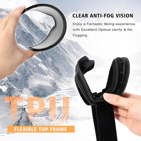 Ski Goggles OTG for Men Women, Anti-fog UV Protection Snowboard Goggles for Adult Youth