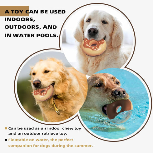 Dog Chew Toys for Aggressive Chewers - Indestructible Tough Squeaky Toys for Small/Medium/Large Breeds, Donut Brown