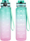 OLDLEY Water Bottles, 32oz - Motivational Sports Water Bottle with Time Marker, Tritan, BPA Free, Wide Mouth, Bubble Gum