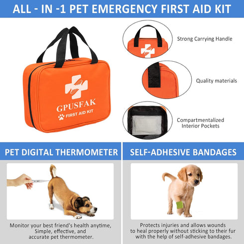 Pet First Aid Kit for Dogs and Cats, Emergency Kit for Camping, Hiking, Traveling, and Sports