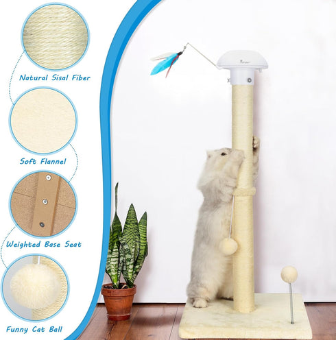 Sisal Cat Scratching Posts with Hanging Ball for Indoor Cats Claw Scratcher (34 inches, Beige)