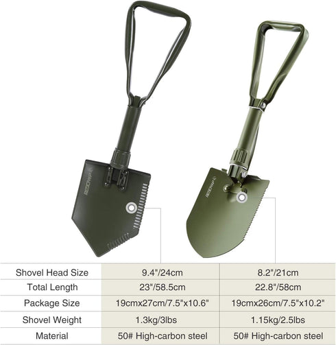 REDCAMP 22.8'' Military Folding Camping Shovel, High Carbon Steel Entrenching Tool with Cover