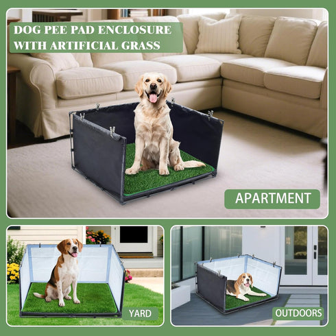 High Walls Dog Pee Pad Holder with Artificial Grass-Foldable Indoor Dog Potty Tray,Waterproof Pee Pad Holder for Small