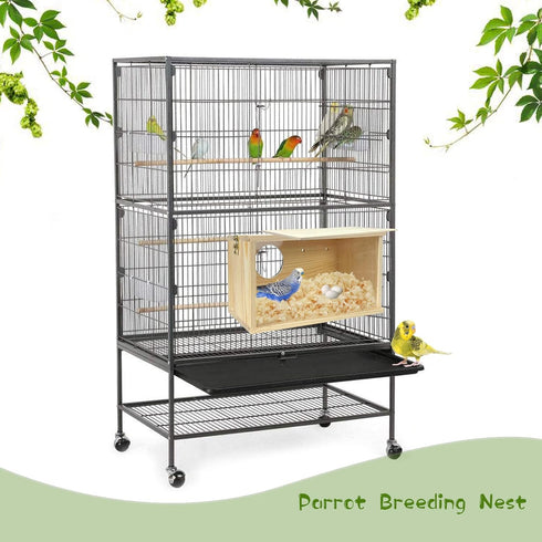 Parakeet Nesting Box, Natural Pine Bird Nest for Cockatiel, Lovebirds, Budgie, Conure Parrot with Detachable Wooden