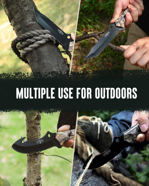 Mossy Oak Fixed Blade Hunting Knife Set - 2 Piece with Full Tang Handle and Sheath