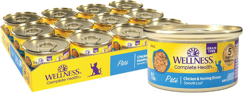 Wellness Complete Health Grain-Free Wet Canned Cat Food, Natural Ingredients, Chicken & Herring, 3 oz (Pack of 24)