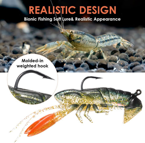 Lixada Soft Fishing Lure Crawfish Bait, Shrimp Lobster Claw Artificial Lure Swimbait, 8cm/14g