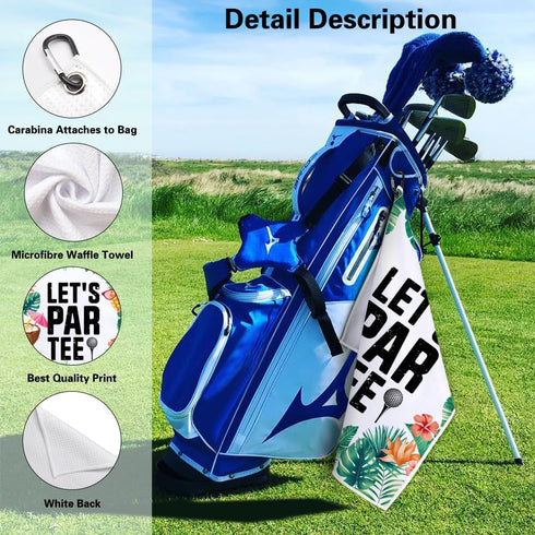 Let‘s Par Tee Funny Printed Microfiber Golf Towel with Clip | Tropical Gifts for Golf Fans