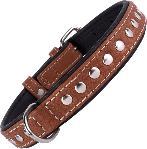 CollarDirect Studded Dog Collar - Leather Pet Collars for Dogs - Soft Padded - Brown Black (Brown, Neck fit 17" - 19")