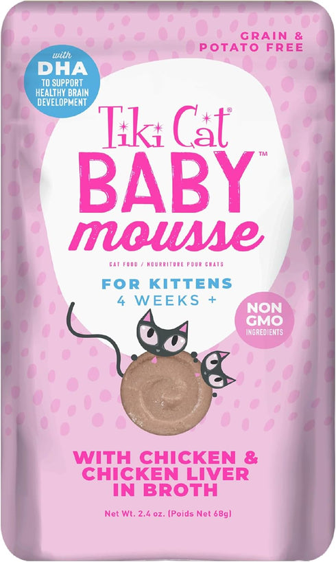 Tiki Cat Baby Wet Cat Food, Chicken and Chicken Liver, Grain-Free, 2.4 oz. Pouch (Pack of 12)