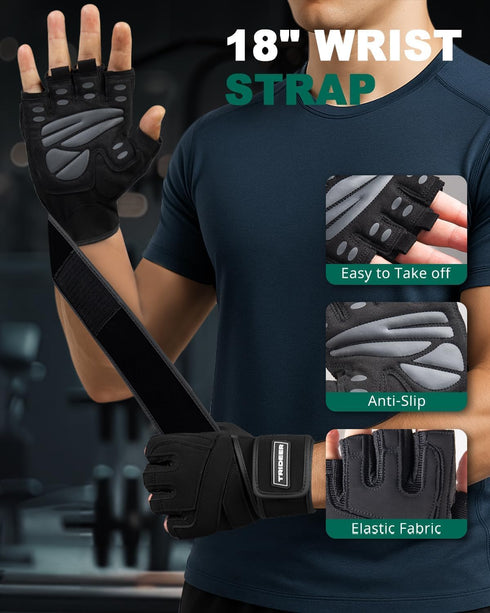 Trideer Workout Gloves for Men, Weight Lifting Gloves with Wrist Wrap Support, Full Palm Protection & Extra Grips