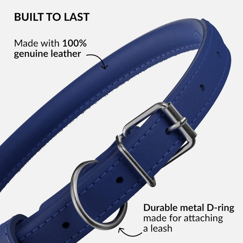 CollarDirect Rolled Leather Dog Collar, Soft Padded Round Puppy Collar, Handmade Genuine Leather for Small, Large Dogs,