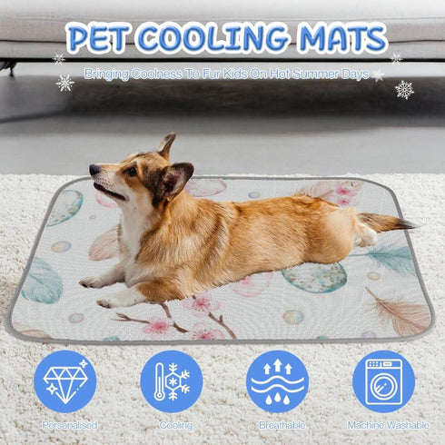 imiBBWQu Summer 27" 22" Cooling Mat for Dogs Watercolor Eggs Feathers Cooling Dog Mat for Car Washable Outdoor Dog Pad