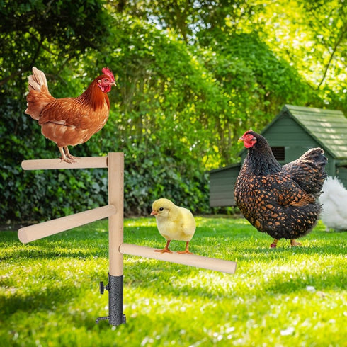 Kalekey Chicken Perch Toy for Coop, Chicken Perch Stand Wooden with Metal Ground Plug, Roosting Bar for Chicken Coop