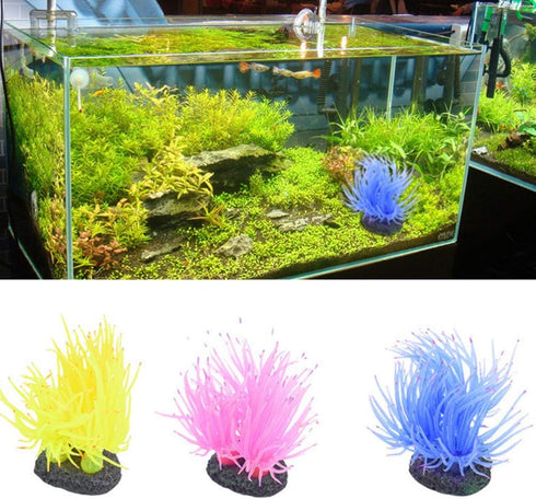 TEHAUX Artificial Aquarium Fish Tank Decoration Silicone Soft Coral- Fake Sea Anemone Fish Tank Ornament Decoration Simulation Landscape (Blue)