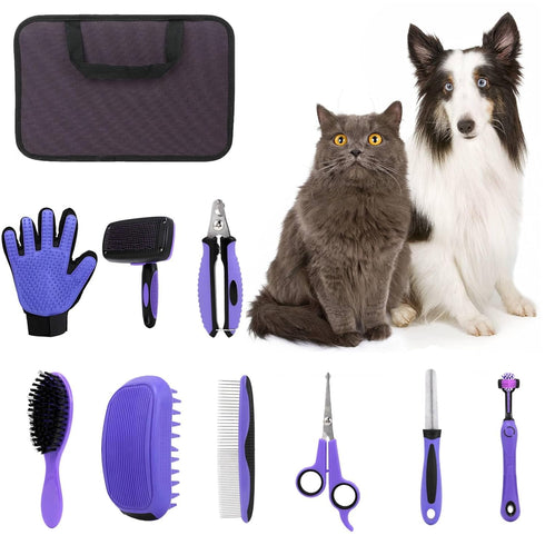 Racvofy Pet Grooming Kit 9-in-1For Dogs and Cats: Deshedding Brush, Nail Clippers &