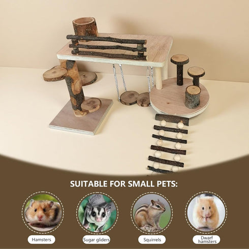 Generic Set, Wooden Hamster Playground & Activity Hamster Climbing Toy, with Platform, Bridge, and Ladders for Small