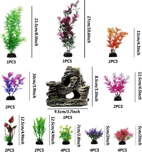 25pcs Aquarium Decorations Plants with Rockery View, Fish Tank Accessories and Rock Cave Hideout Ornaments