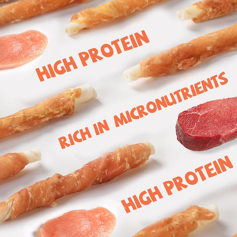 20-21 Counts, 10.6 oz Pawmate Dog Treats Chicken Wrapped Rawhide Sticks w/Taurine, Long Lasting Dog Chews Trainning