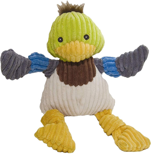 HuggleHounds Knottie Plush Dog Toy - Dillie Duck, Large, Durable Squeaky Toy for Small, Medium & Large Dogs