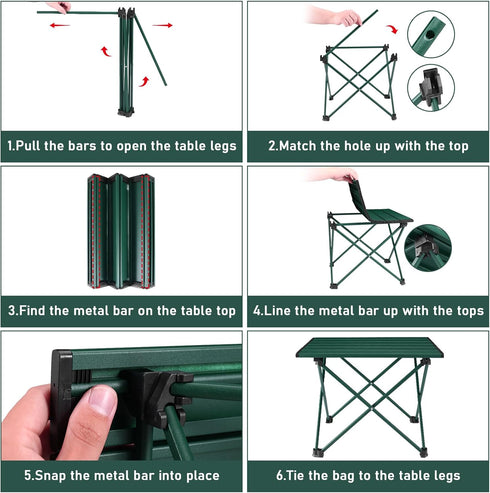 Tesouro Portable Camping Table,Folding Side Table Aluminum Top for Outdoor Cooking, Hiking, Travel, Picnic (Blackish