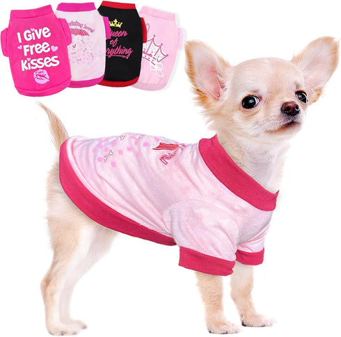 Kallfir's 4 Pieces Dog Clothes for Small Dogs, Summer Spring Shirts, Cute Soft Chihuahua Yorkie T-Shirt, X-Small