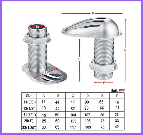 Stainless Steel 316 Boat Intake Strainer Thru-Hull, Marine Pump Hose Fitting with Rubber Washer Gaskets