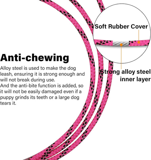 5FT Chew Proof Metal Dog Leash with Comfortable Handle, Heavy Duty Lead for Large Medium Small Dogs