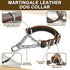 Leather Martingale Dog Collar, Adjustable for Medium Large Dogs, Soft Genuine Cowhide with Stainless Steel Chain (L,