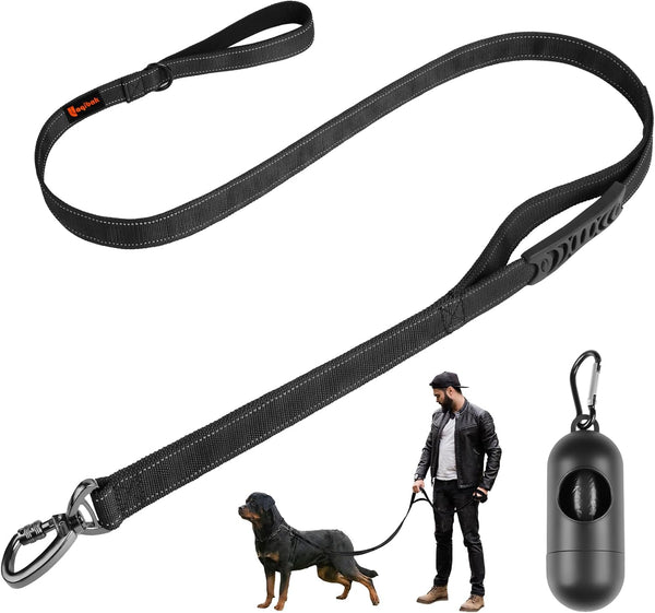 Laqibak Heavy Duty Dog Leash, Double-Sided Reflective, 6 FT with Double Handle, Lockable Safety Carabiner for Medium &