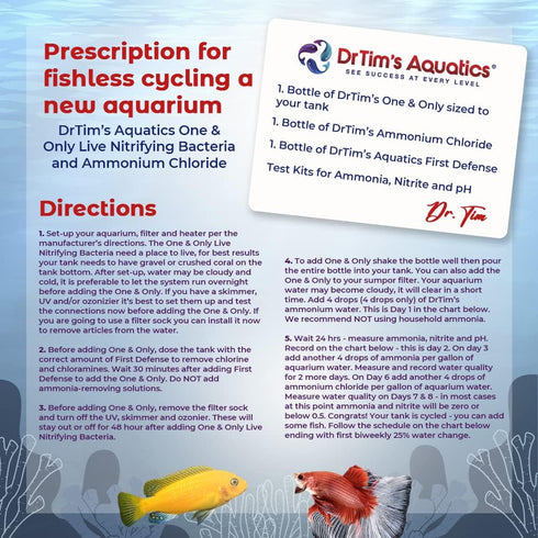 DrTim’s Aquatics Ammonium Chloride Solution - 4 oz for Fishless Cycling in Freshwater & Saltwater Aquariums