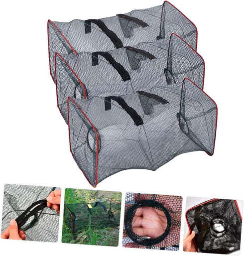 18.11X8.66 Inch Set 3 Unomor Folding Lobster Net Portable Crab Trap Crawfish Bait Cage Fishing Net of for Outdoor