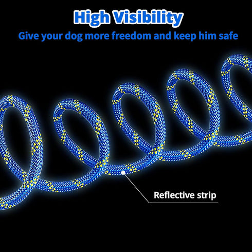Dog Tie Out Cable for Camping - 50ft/70ft/100ft Reflective Overhead Trolley System for Dogs up to 300lbs