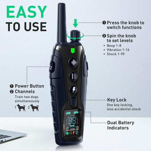 Dog Shock Collar with Remote, 4000FT Waterproof e Collar, Adjustable Pitch Beep Vibration Safe Shock, Keypad Lock