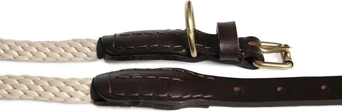Alvalley Rope & Leather Dog Collar with Buckle, Heavy-Duty Pet Collars for Dogs, Soft Braided Collar