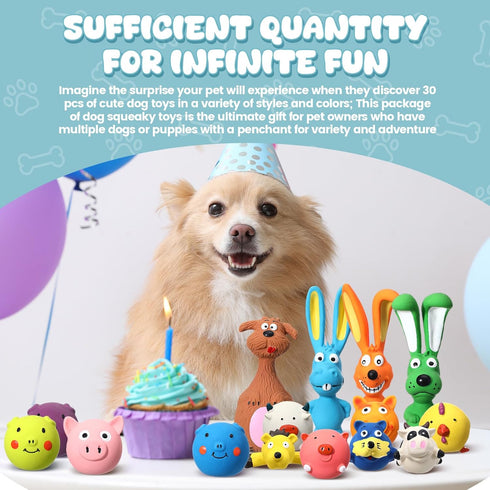 30 Pcs Squeaky Dog Toys | Latex Puppy Toy for Interactive Play | Soft Chew Toy for Small Medium Large Pets