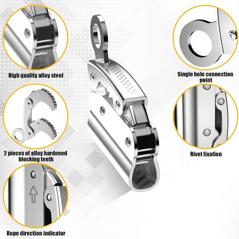 Self-Locking Rope Grab Ascender, Alloy Steel for Heavy Industry, Roofing, Construction, and Fall Protection