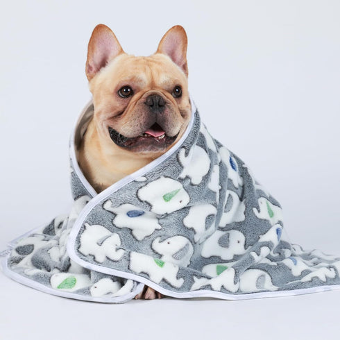 1 Pack 3 Blankets, Super Soft Fluffy Premium Cute Elephant Pattern Pet Blanket, Flannel Throw for Dog, Puppy, Cat (Dark
