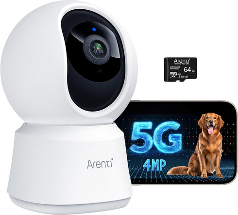 ARENTI 5G 4MP Pet Camera, No Subscription Indoor Security Camera for Dog/Cat/Baby, Free