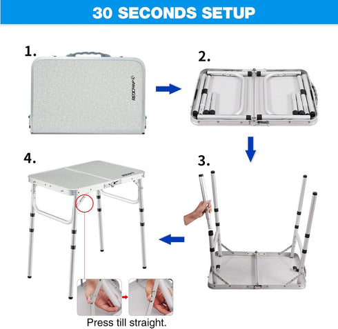 REDCAMP Small Folding Camping Table, 2ft Portable Outdoor Table, Aluminum Camp Table, Adjustable Height, Lightweight