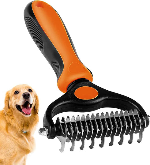 Undercoat Rake for Dogs, 2 in 1 Dematting Comb & DeShedding Tool for Long Hair Cats, Reduces Shedding