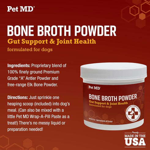 Pet MD Bone Broth for Dogs, Dog Food Toppers with Vitamins and Natural Joint Support - 4 oz