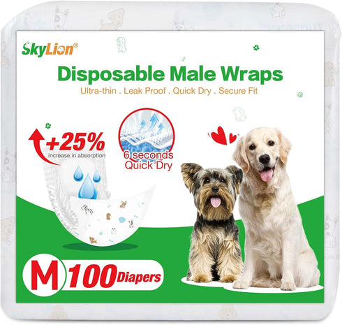 Dog Diapers Male Disposable Super Absorbent, 100 Count, Male Dog Wraps Leak