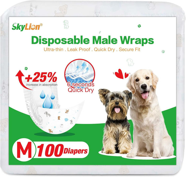Dog Diapers Male Disposable Super Absorbent, 100 Count, Male Dog Wraps Leak